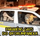 a couple of people are sitting in a police car with a light on top .