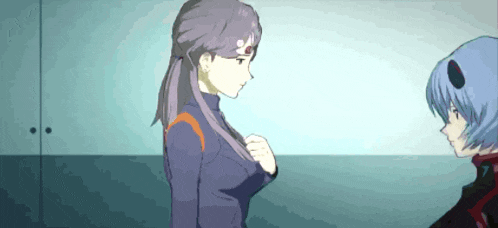 two anime girls are standing next to each other and one of them has a huge breast