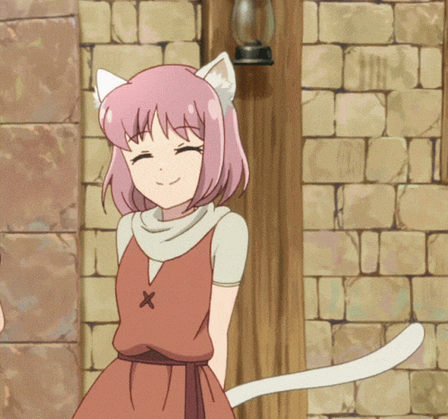 a girl with pink hair and cat ears has an x on her chest
