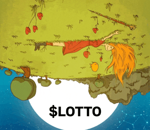 a drawing of a girl hanging upside down with the word lotto below