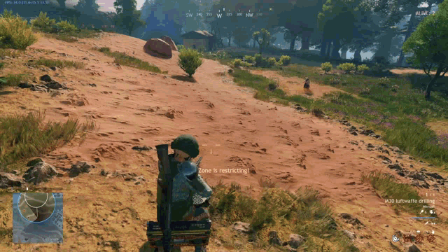 a video game screen shows a soldier holding a rifle and says " zone is restricting "