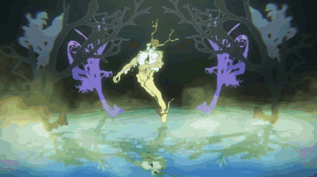 a painting of a man with antlers standing in a pool of water
