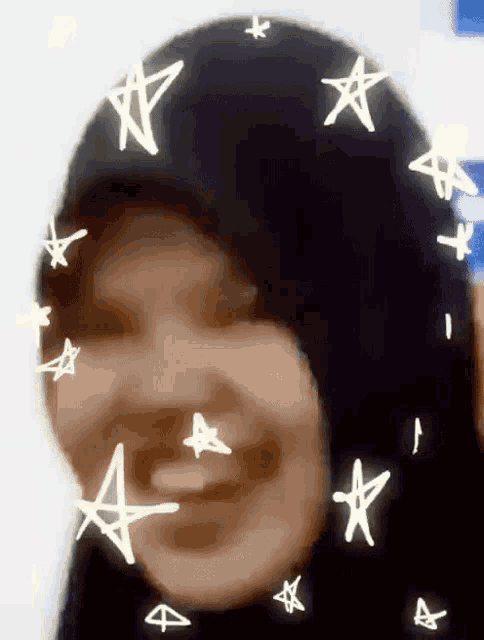 a woman wearing a black hijab with white stars around her