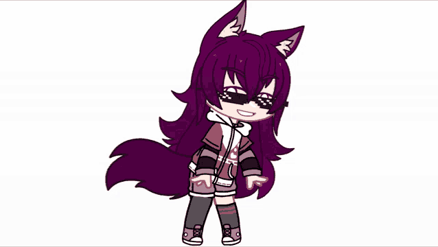 a cartoon of a girl with purple hair and sunglasses