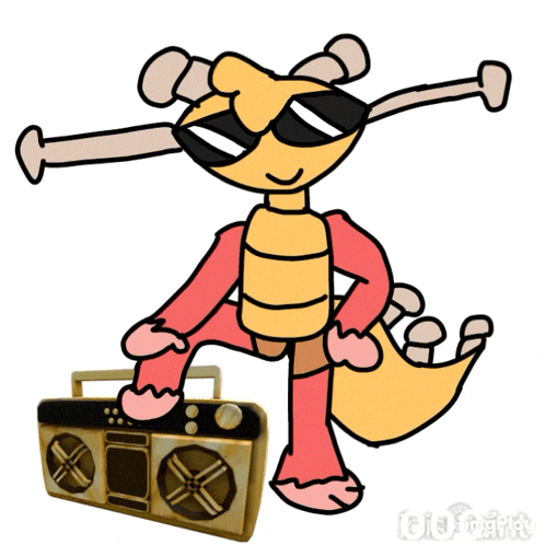 a cartoon character wearing sunglasses holds a boombox