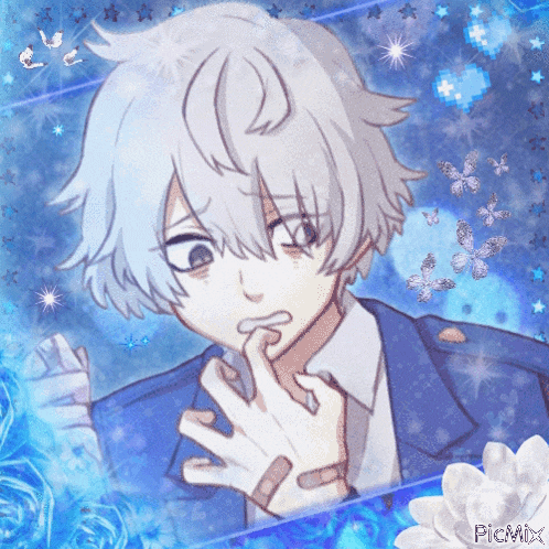 a picture of a boy with white hair and a bandage on his wrist