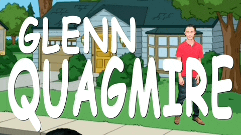 a cartoon of glenn quagmire with a house in the background
