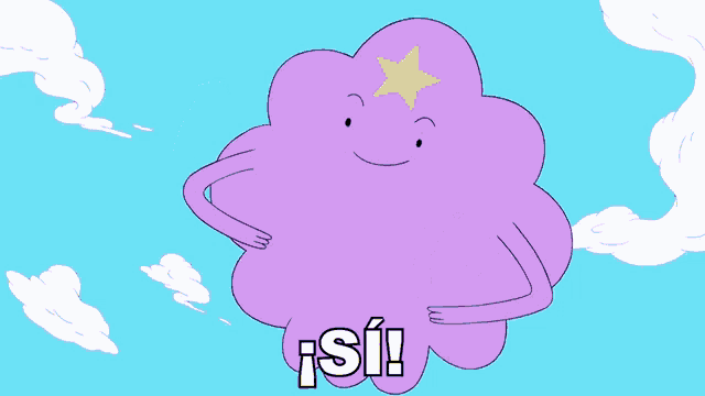 a purple cloud with a yellow star on top and the word si written below it