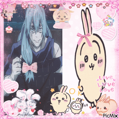 a picture of a man and a rabbit with the words love love love written on the bottom