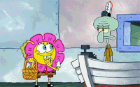 spongebob and squidward are standing next to each other