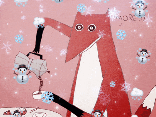 a cartoon fox is holding a bag with the word more written on the bottom