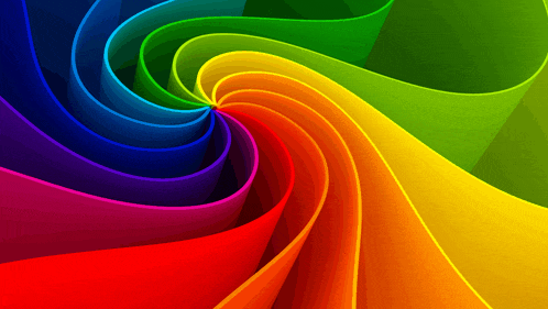 a rainbow colored swirl of colored ribbons against a white background
