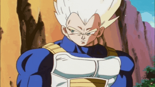 a cartoon character with white hair and blue armor