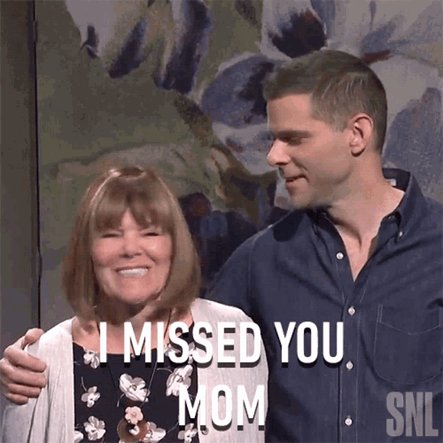 a man hugging a woman with the words " i missed you mom "