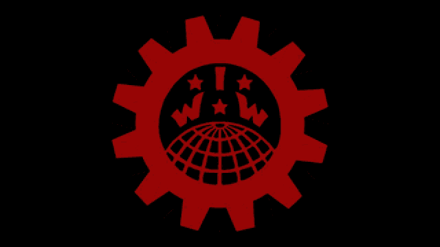 a red gear with a globe inside of it
