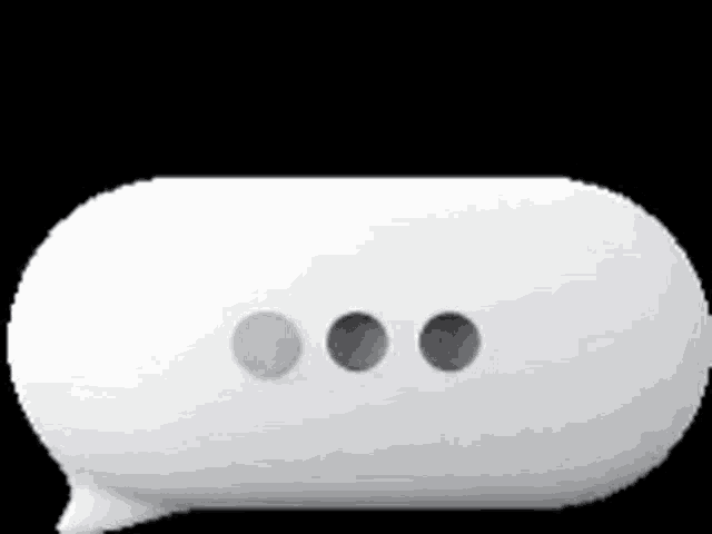 a white speech bubble with three dots on it is on a black background .
