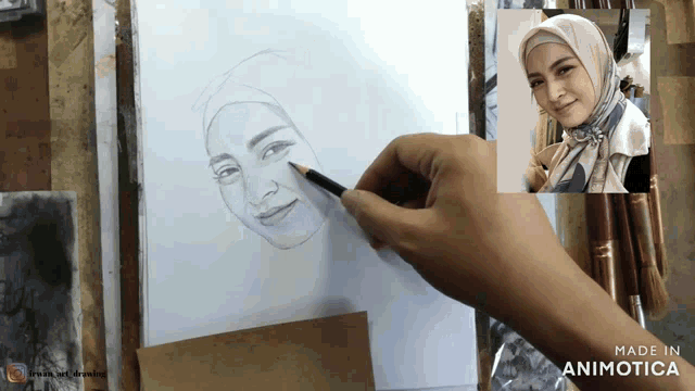 a drawing of a woman 's face is being made in animatica