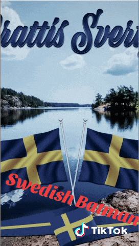 a poster with swedish flags and the words " grattis sverige " on it