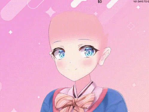 a close up of a girl 's face with blue eyes and a pink background