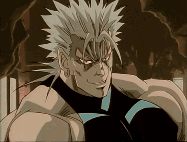 a close up of a cartoon character with spikes on his hair