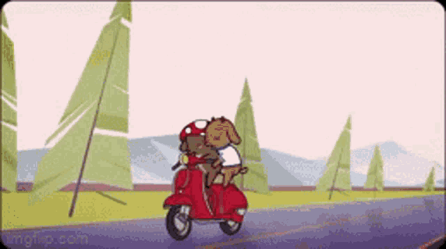 a cartoon of two dogs riding a scooter
