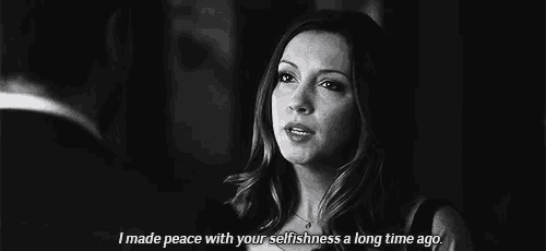 a woman says i made peace with your selfishness a long time ago in a black and white photo