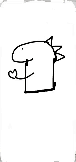 a black and white drawing of a dinosaur with a heart on its tail .