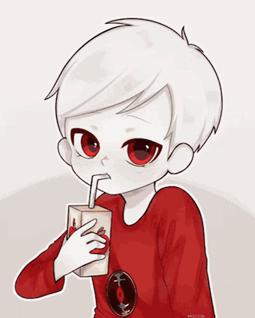 a drawing of a boy wearing sunglasses drinking from a carton of juice