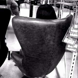a black and white photo of an egg chair