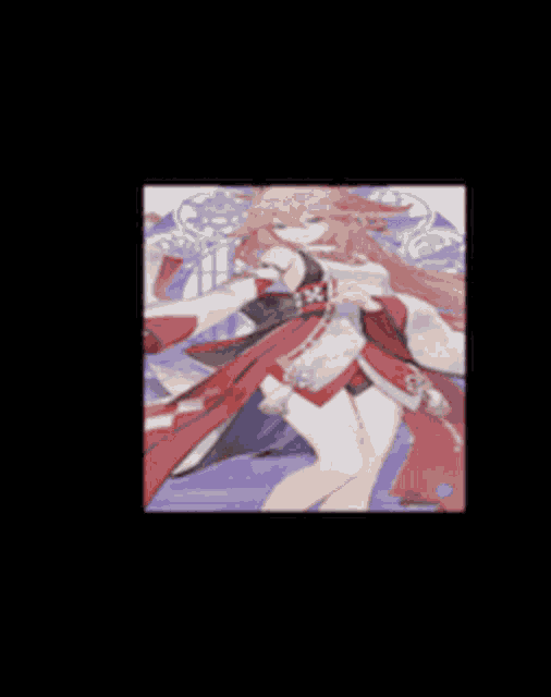 a cube with a picture of a pink haired girl on it