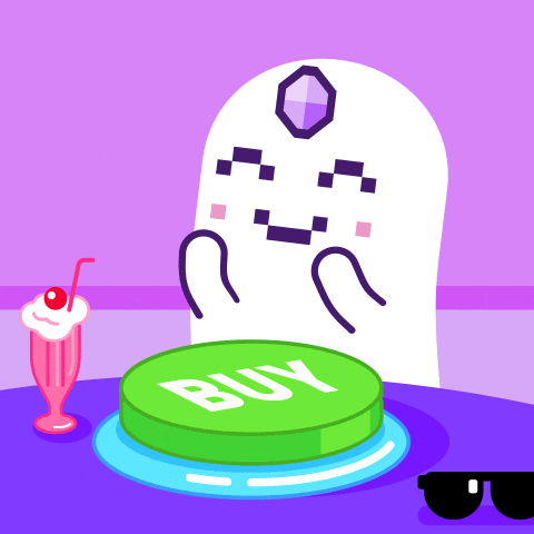 an illustration of a ghost pressing a buy button