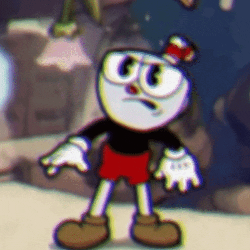 a cartoon character named cuphead is standing in a cave