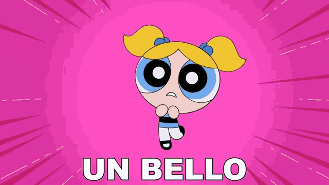 bubbles from the powerpuff girls is on a pink background with the word vestido below her