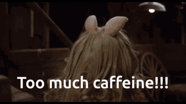 miss piggy says " too much caffeine !!! " in front of her face
