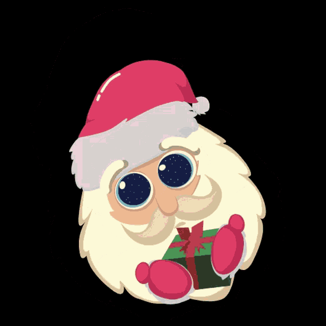 a cartoon drawing of santa claus holding a gift