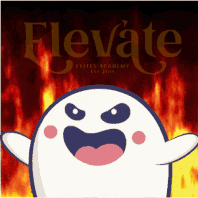 a poster for elevate elites academy shows a ghost with flames in the background