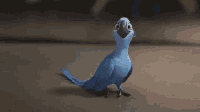 a blue parrot is standing in front of the words for me