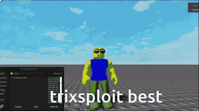 a computer screen shows a roblox character with the words trixsploit best