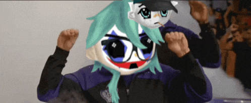 a person wearing a purple jacket has a joker mask on their face
