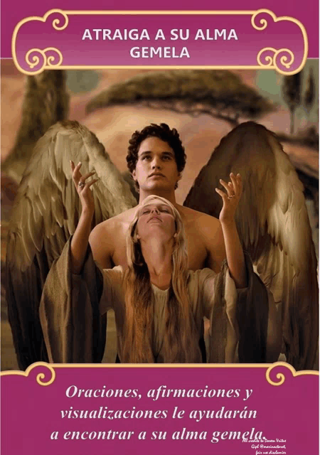 a poster with a man and a woman with wings on it