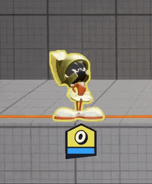 a cartoon character named marvin the martian is standing next to a yellow icon