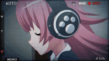 a video of a girl wearing headphones is being recorded in auto