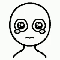 a black and white drawing of a stick figure with a sad face and crying eyes .