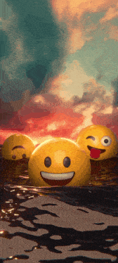several smiley faces are floating in the water