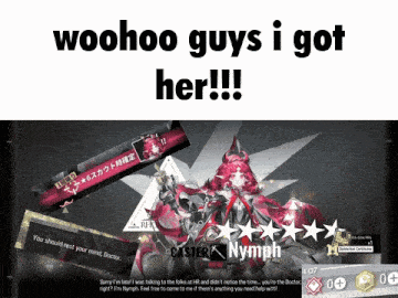 a screenshot of a video game with the words woohoo guys i got her !!