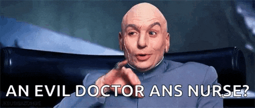 a bald man is sitting in a chair and talking to a nurse .