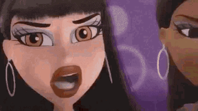 a cartoon girl with a surprised look on her face is standing next to another girl with a surprised look on her face .
