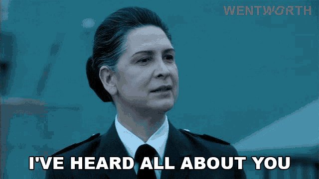 a woman in a military uniform says " i 've heard all about you "