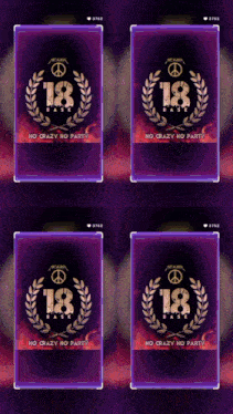 four purple boxes with a peace sign and the number 18 on them