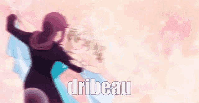 a couple of anime girls are dancing with the word dribeau in the corner